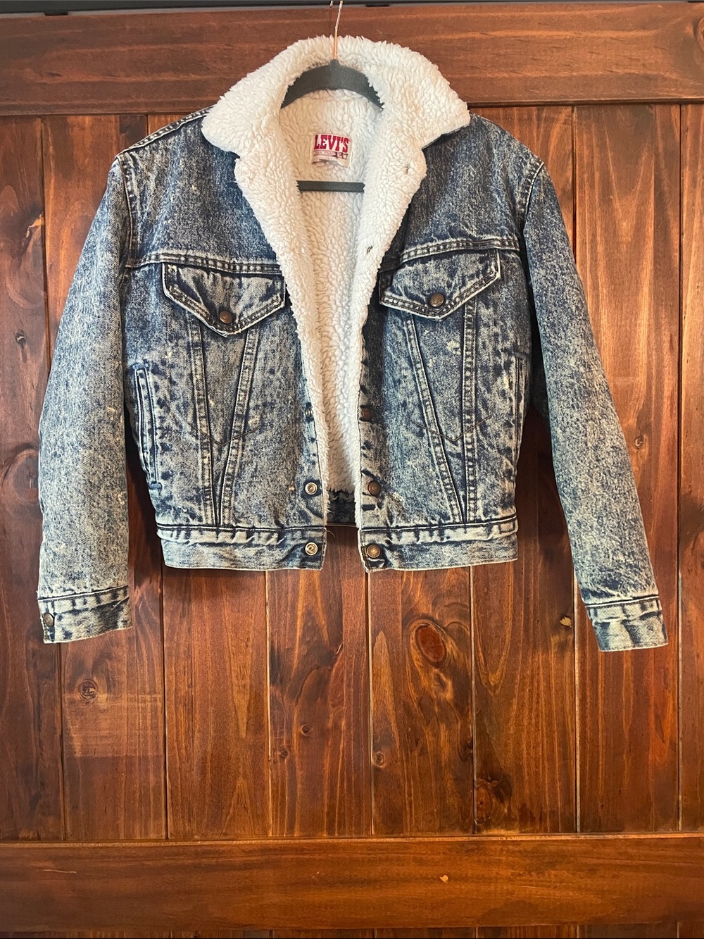 Vintage Levi's Acid-Effect Blue Denim Jacket with White Sherpa Lining